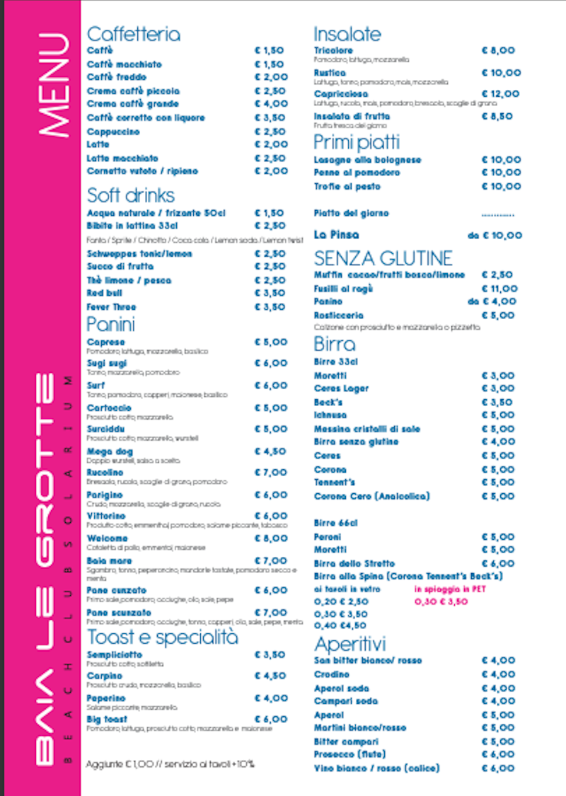 Menu Baia le Grotte