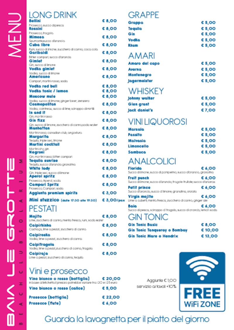 Menu Drink Baia le Grotte
